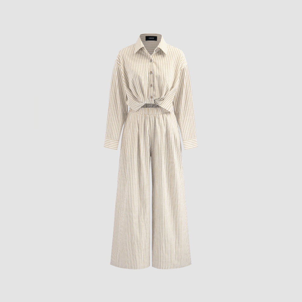 Cider Cream Striped Collared Jumpsuit